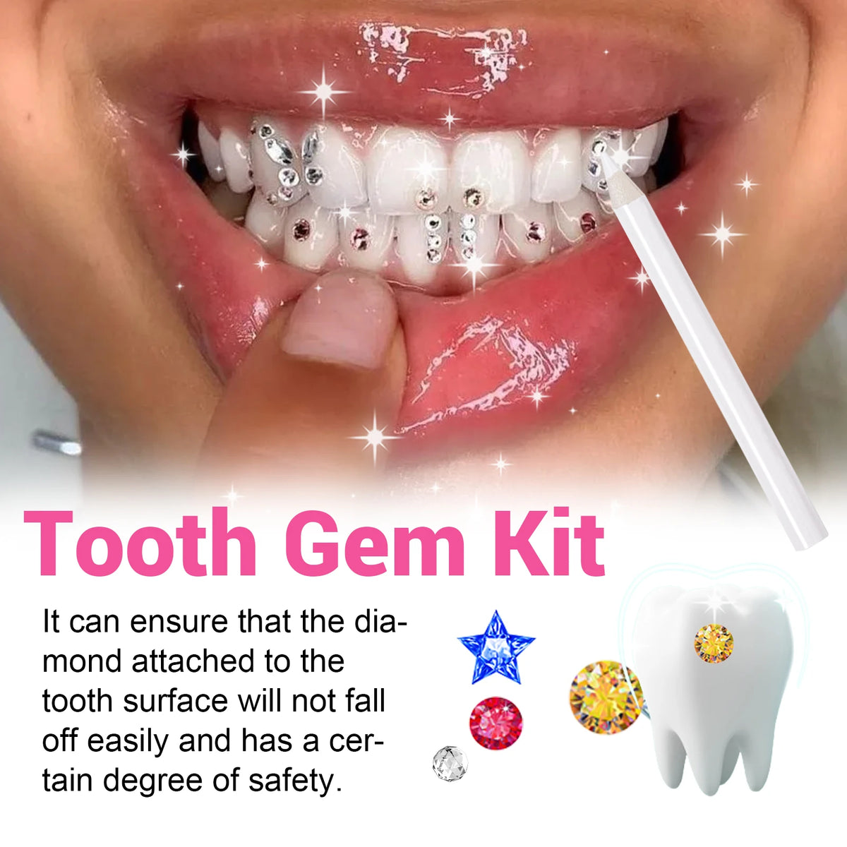 DIY Tooth Gem Jewelry Kit with UV Light and Adhesive