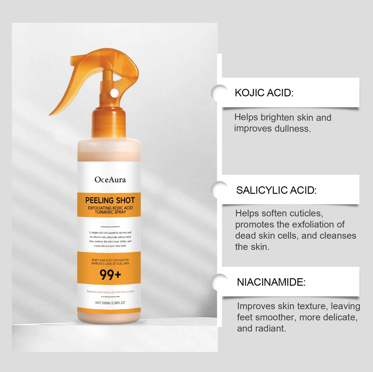 Exfoliating Brightening Spray for Smooth Skin and Callus Removal