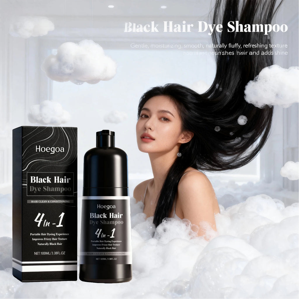 4-in-1 Black Hair Dye Shampoo for Gray Coverage