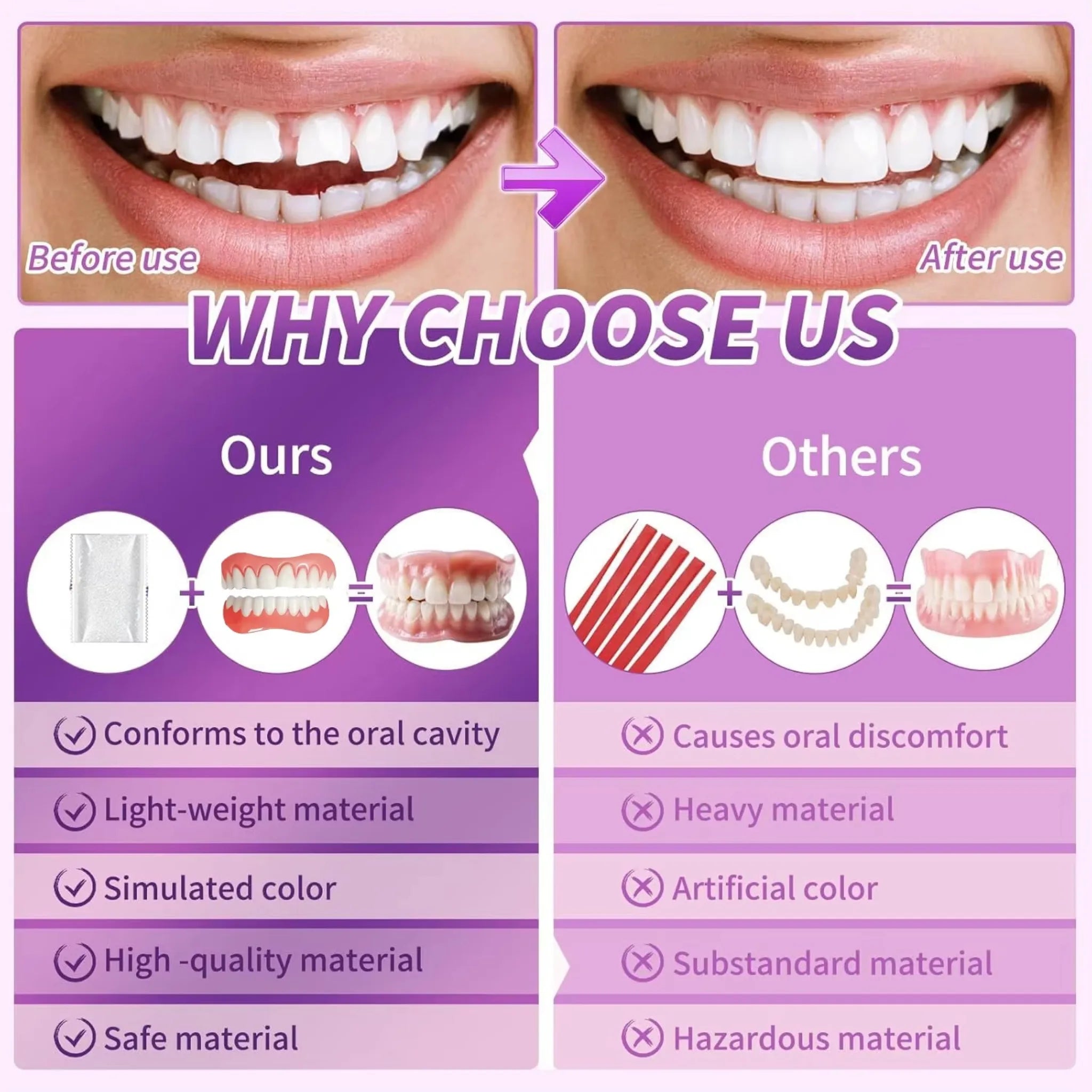 Instant Cosmetic Smile Teeth Whitening Veneers Upper and Lower Set - 4