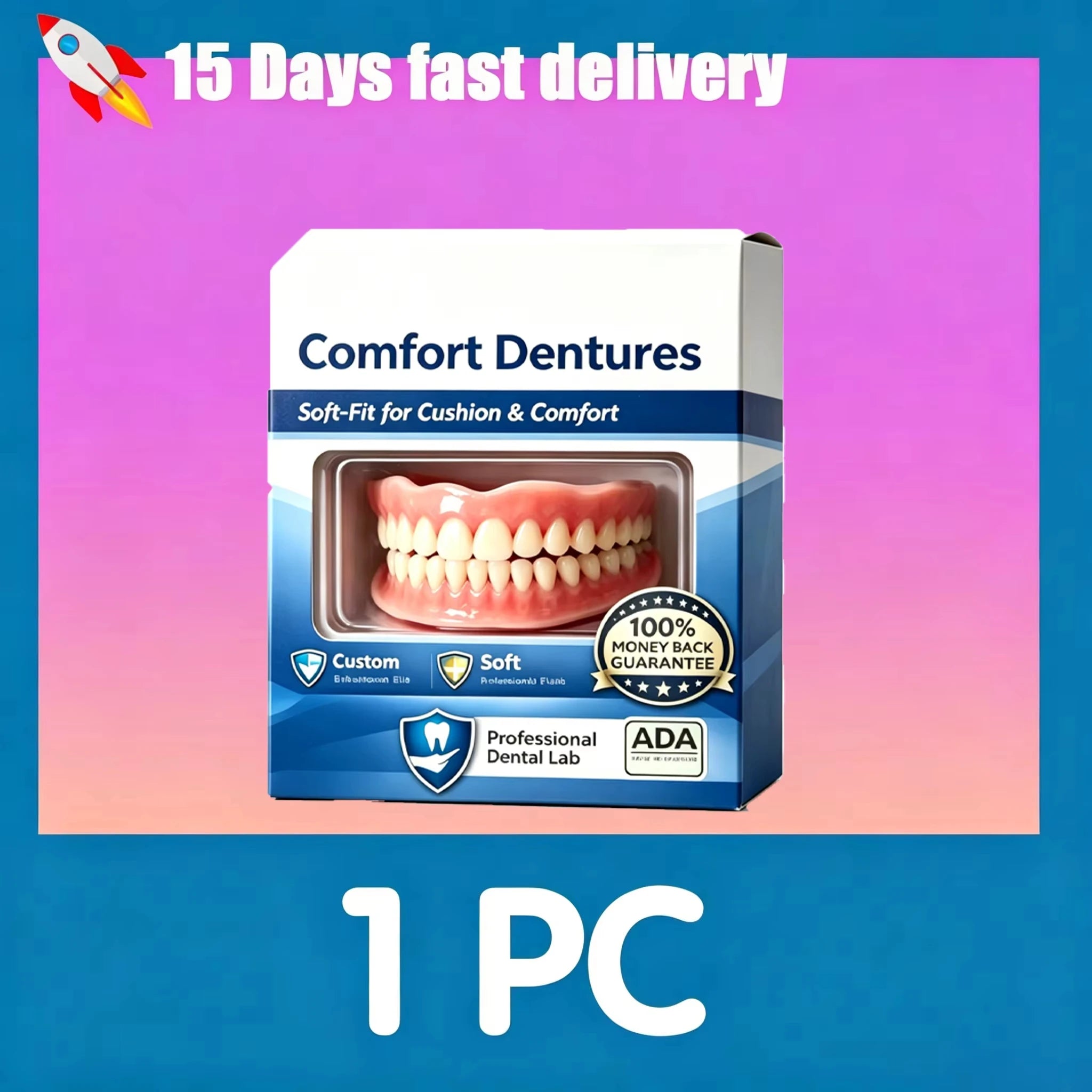 Instant Silicone Cosmetic Dentures for Upper and Lower Teeth