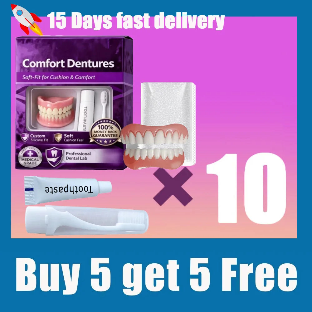 Moldable Silicone Instant Denture Set with Toothpaste and Toothbrush