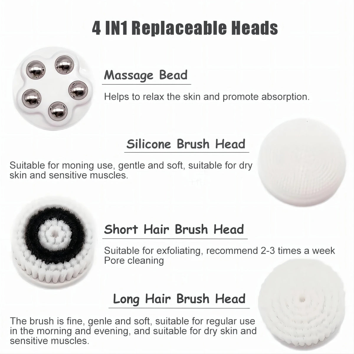 4-in-1 Electric Rotating Facial Cleansing and Massage Brush