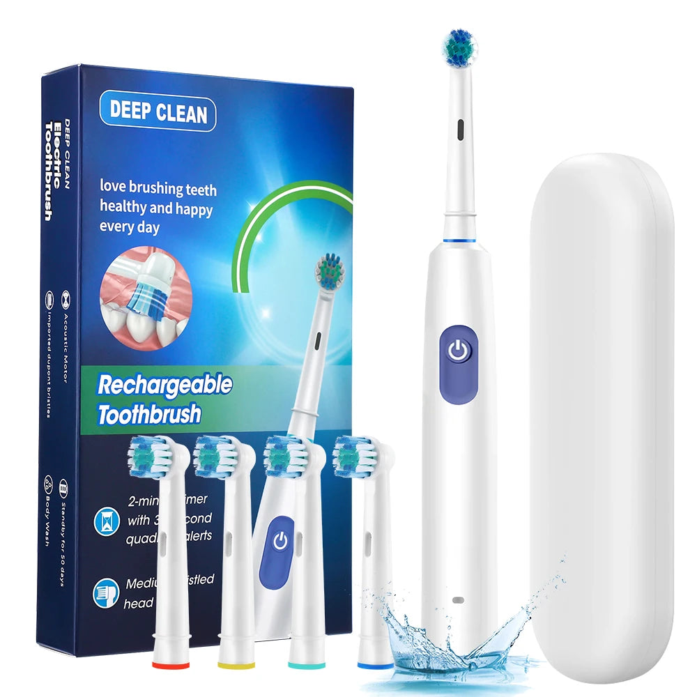 Rechargeable Rotating Electric Toothbrush with 4 Brush Heads