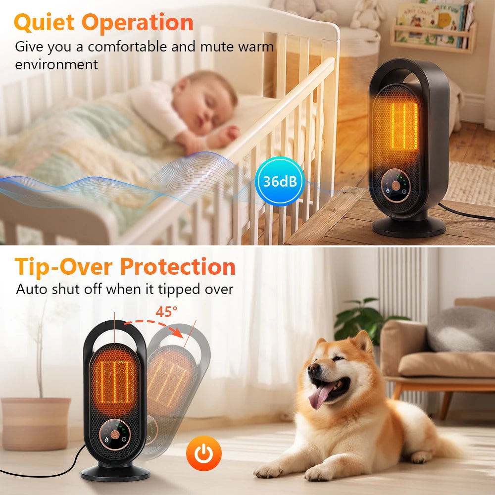 Portable Ceramic Space Heater with Touch Control and Timer - 12