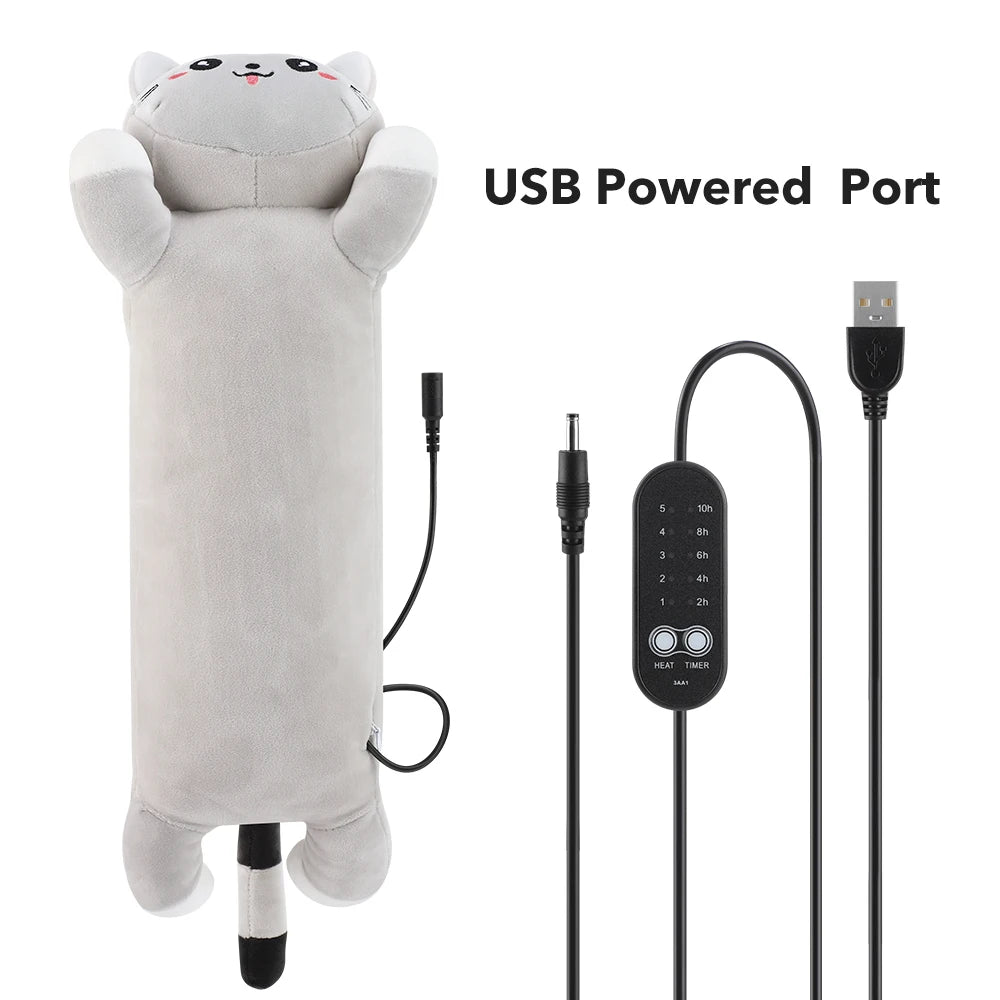 USB Heated Cat Plush Pillow for Pain Relief and Relaxation - 14
