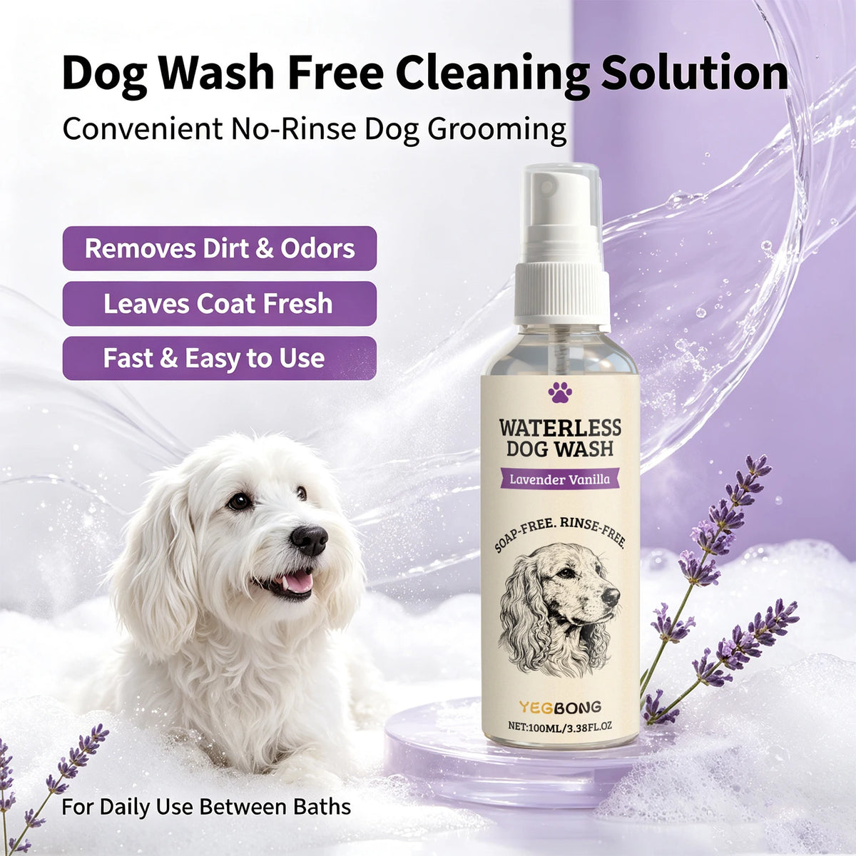 Waterless Dog Shampoo Spray for Fresh Coat and Odor Removal