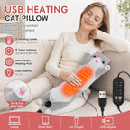 USB Heated Cat Plush Pillow with Adjustable Heat and Timer