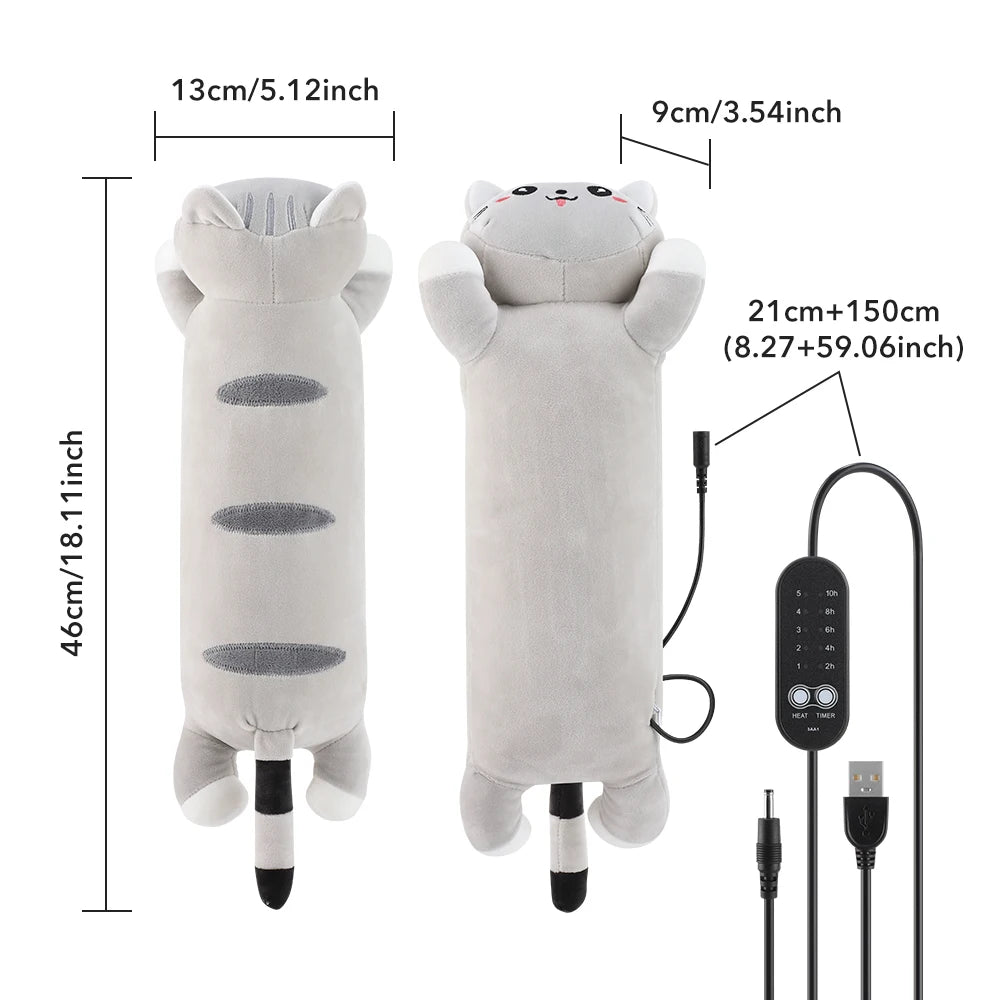 USB Heated Cat Plush Pillow for Pain Relief and Relaxation