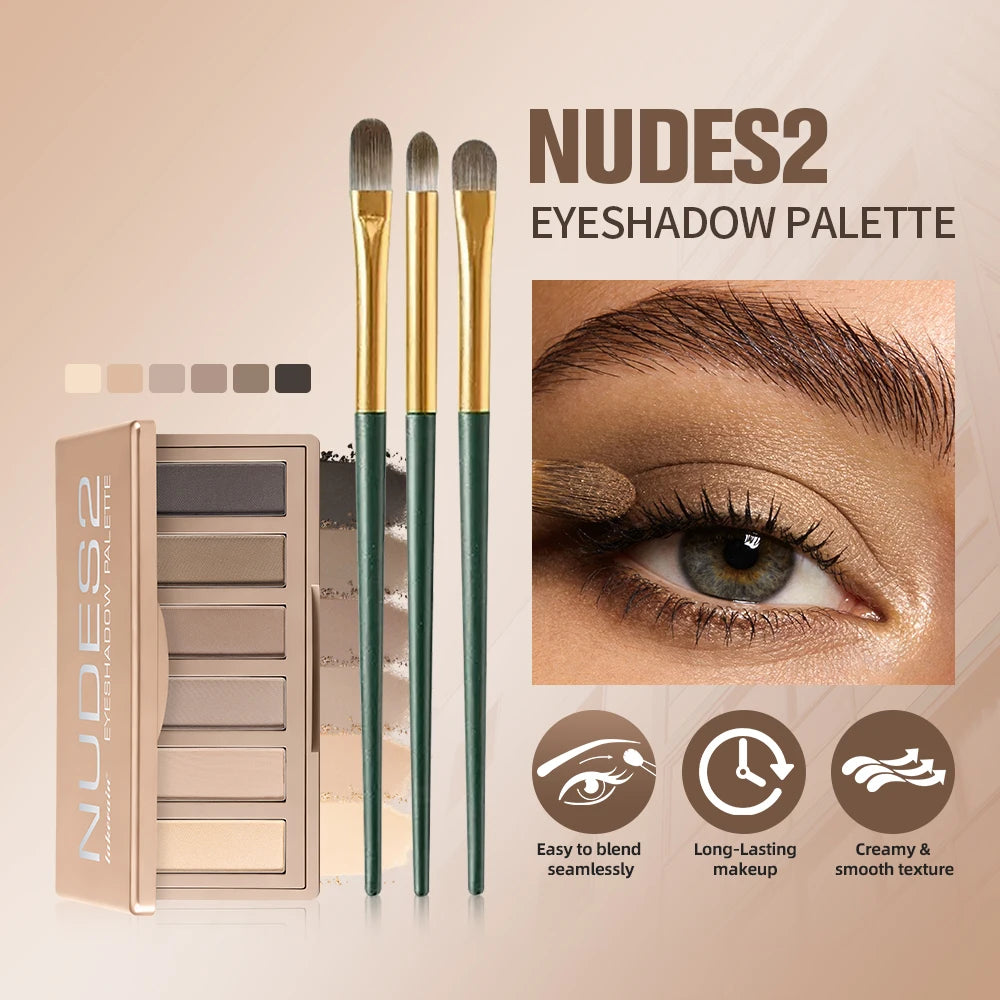 6-Color Matte Nude Eyeshadow Palette with Makeup Brushes