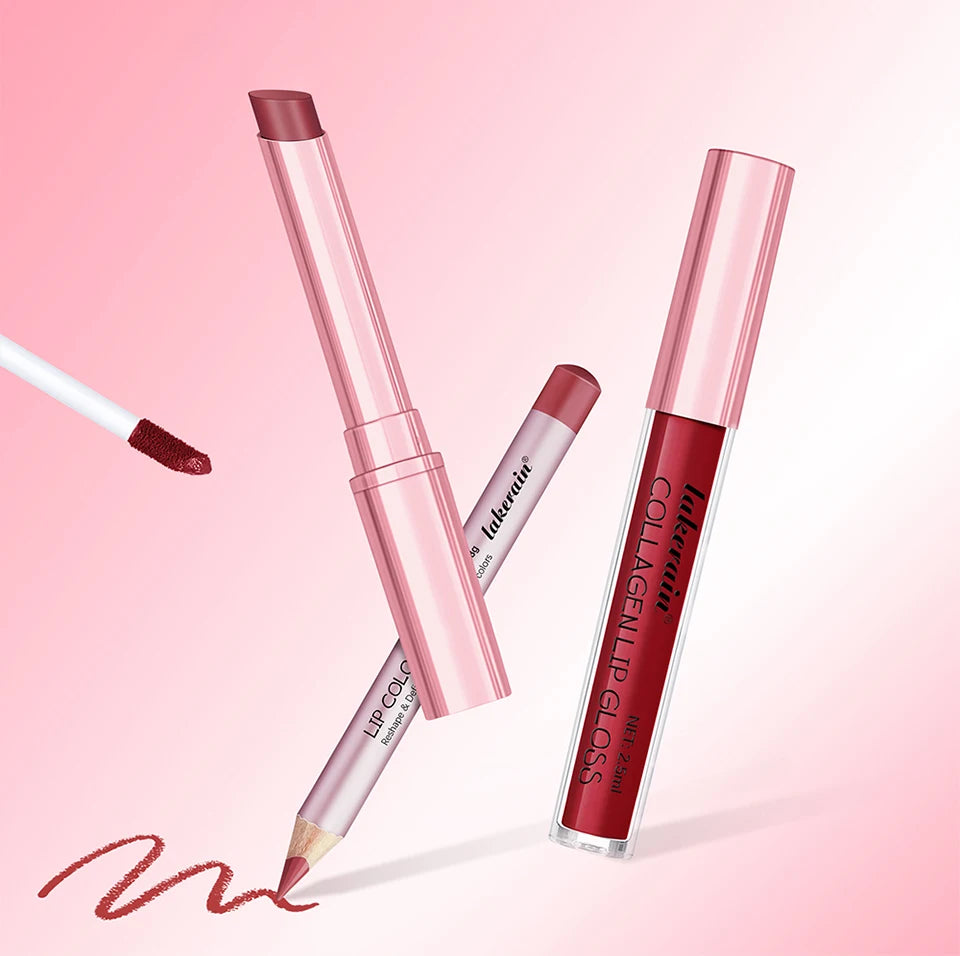All-in-One Travel Lip Makeup Set with Liner, Lipstick, and Gloss - 18