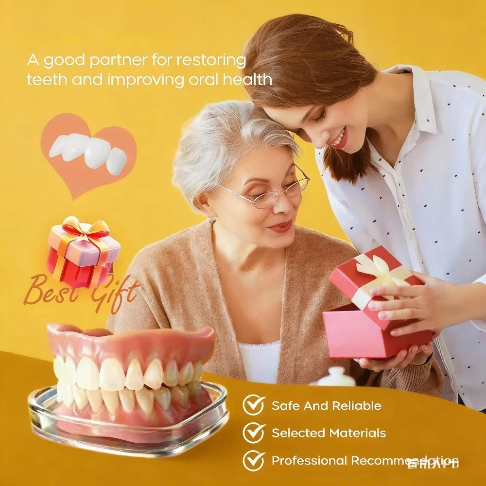 Custom-Fit Silicone Upper and Lower Cosmetic Denture Set