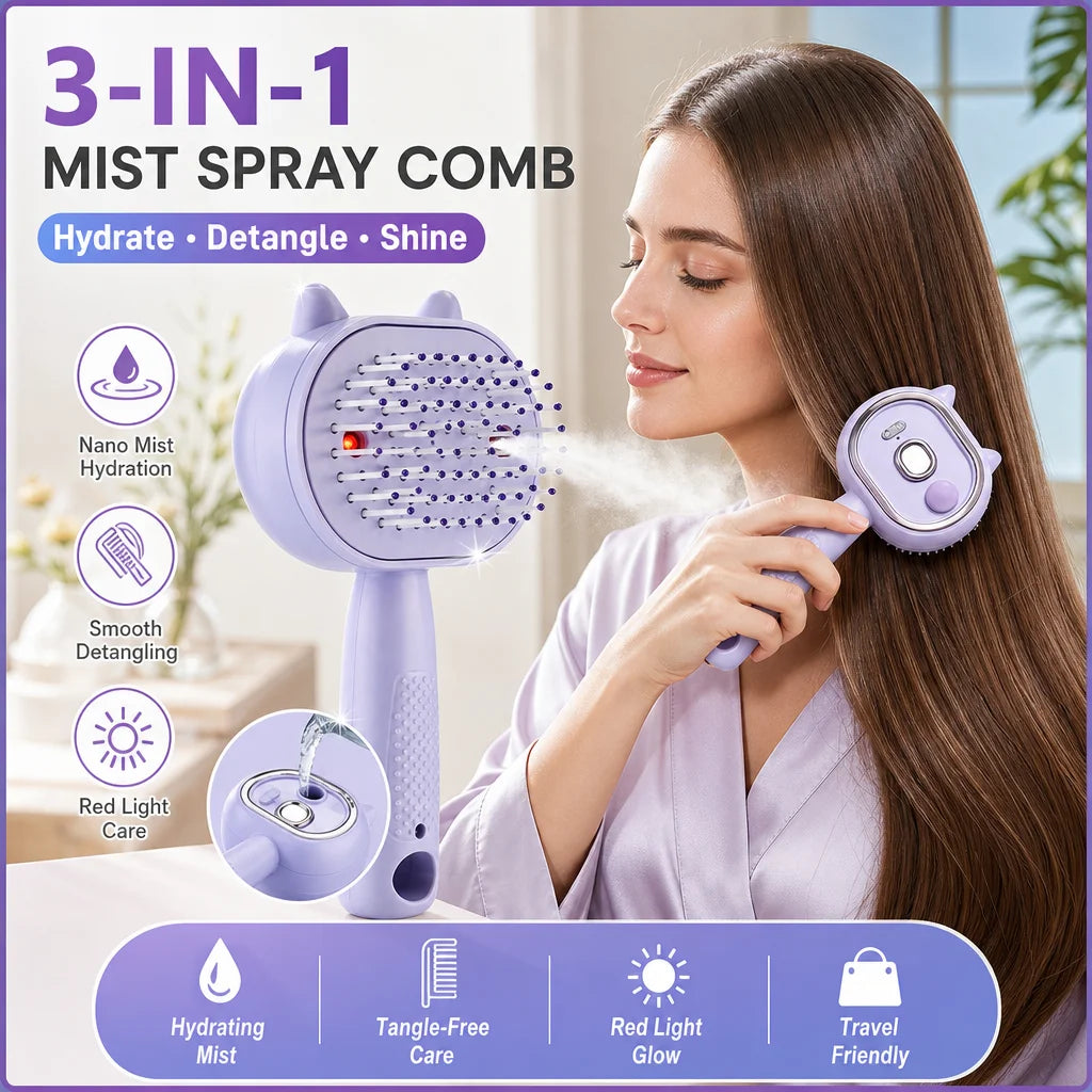 Electric Mist Spray Massage Comb for Hair Detangling and Scalp Care