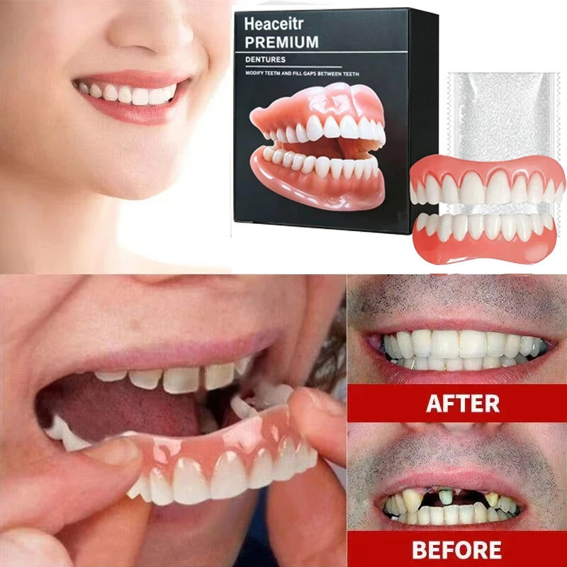 Instant Cosmetic Dentures for Upper and Lower Teeth