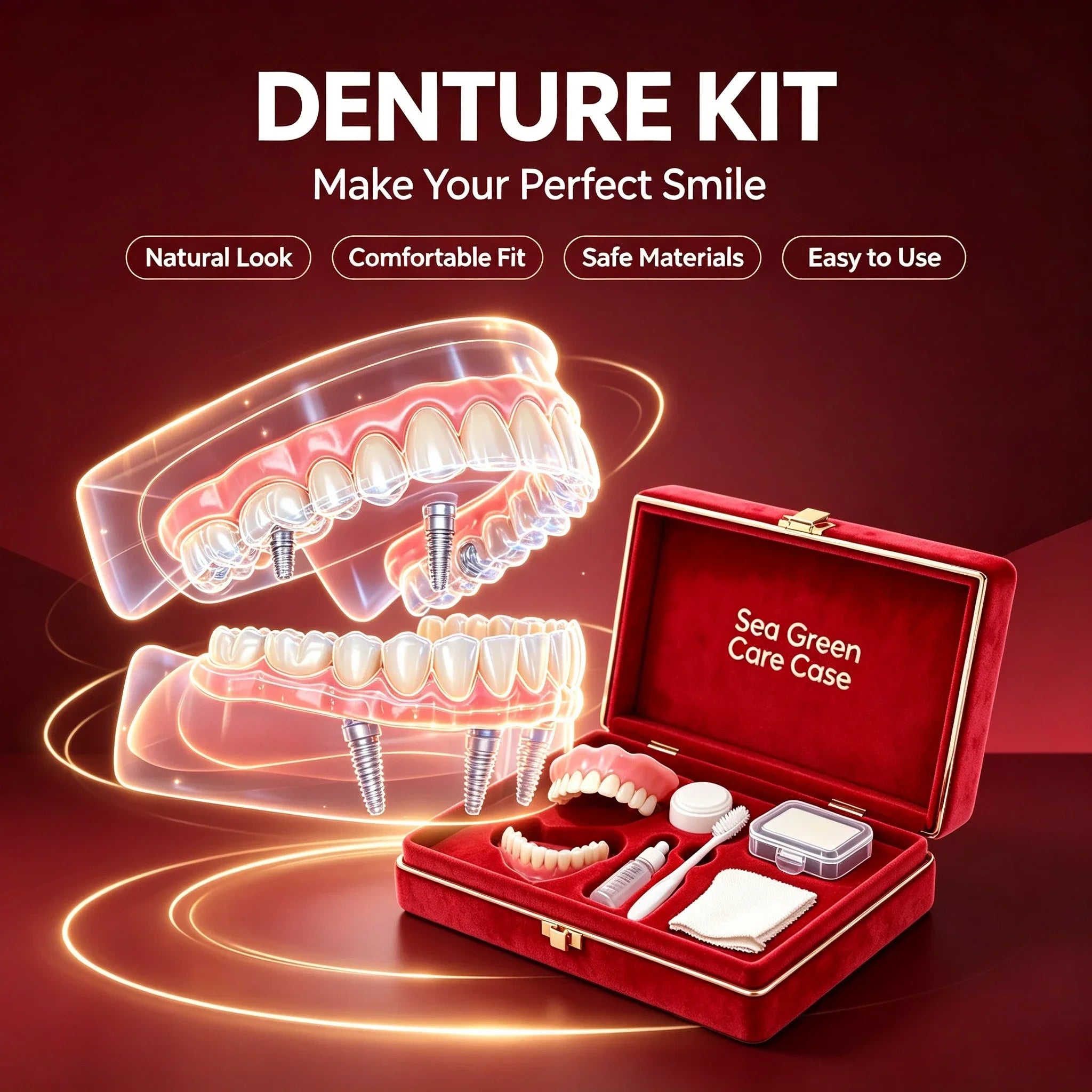 Full Mouth Silicone Denture Set with Storage and Cleaning Kit - 3