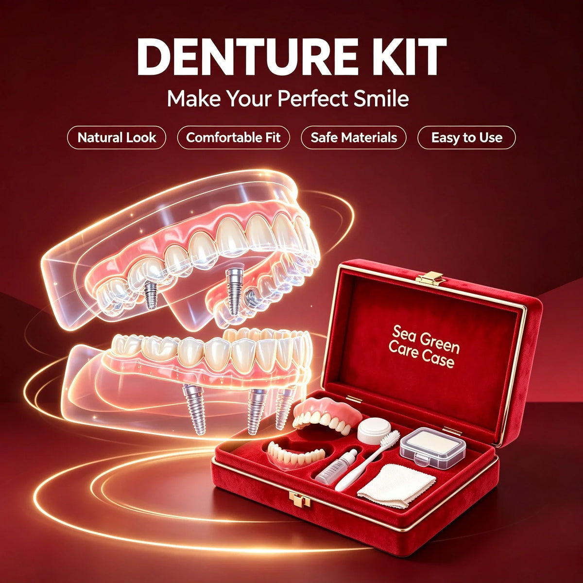 Full Mouth Silicone Denture Set with Storage and Cleaning Kit