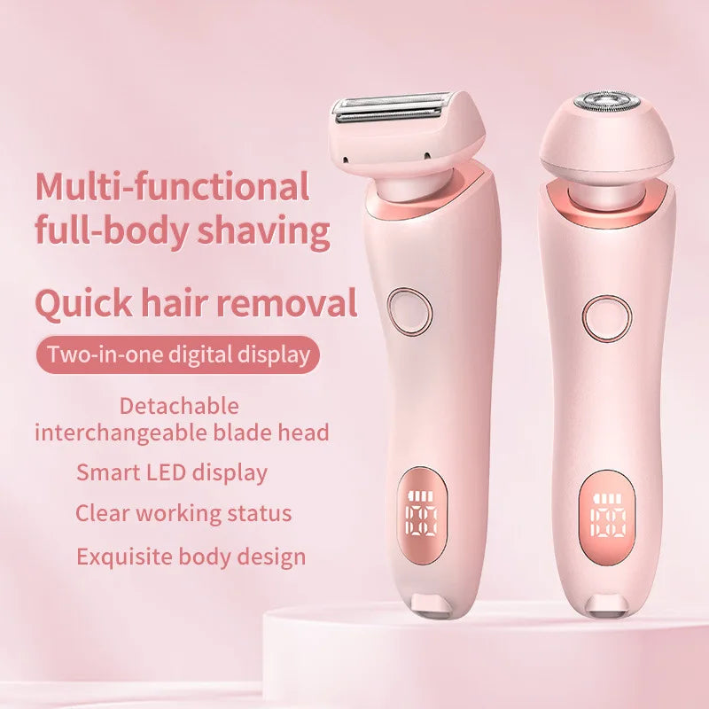 2-in-1 Electric Hair Shaver for Women - Painless Body & Face Trimmer