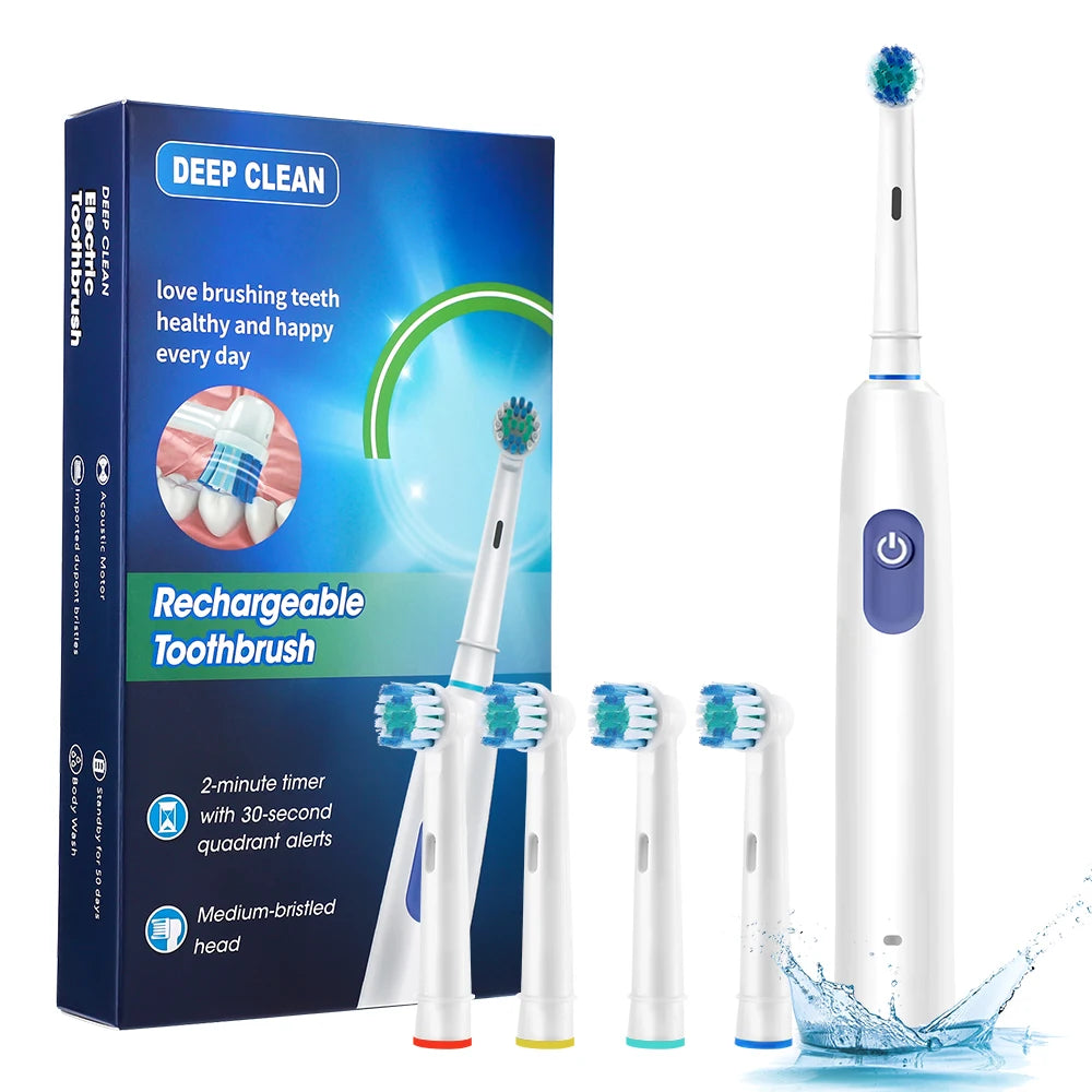 Rechargeable Rotating Electric Toothbrush with 4 Brush Heads