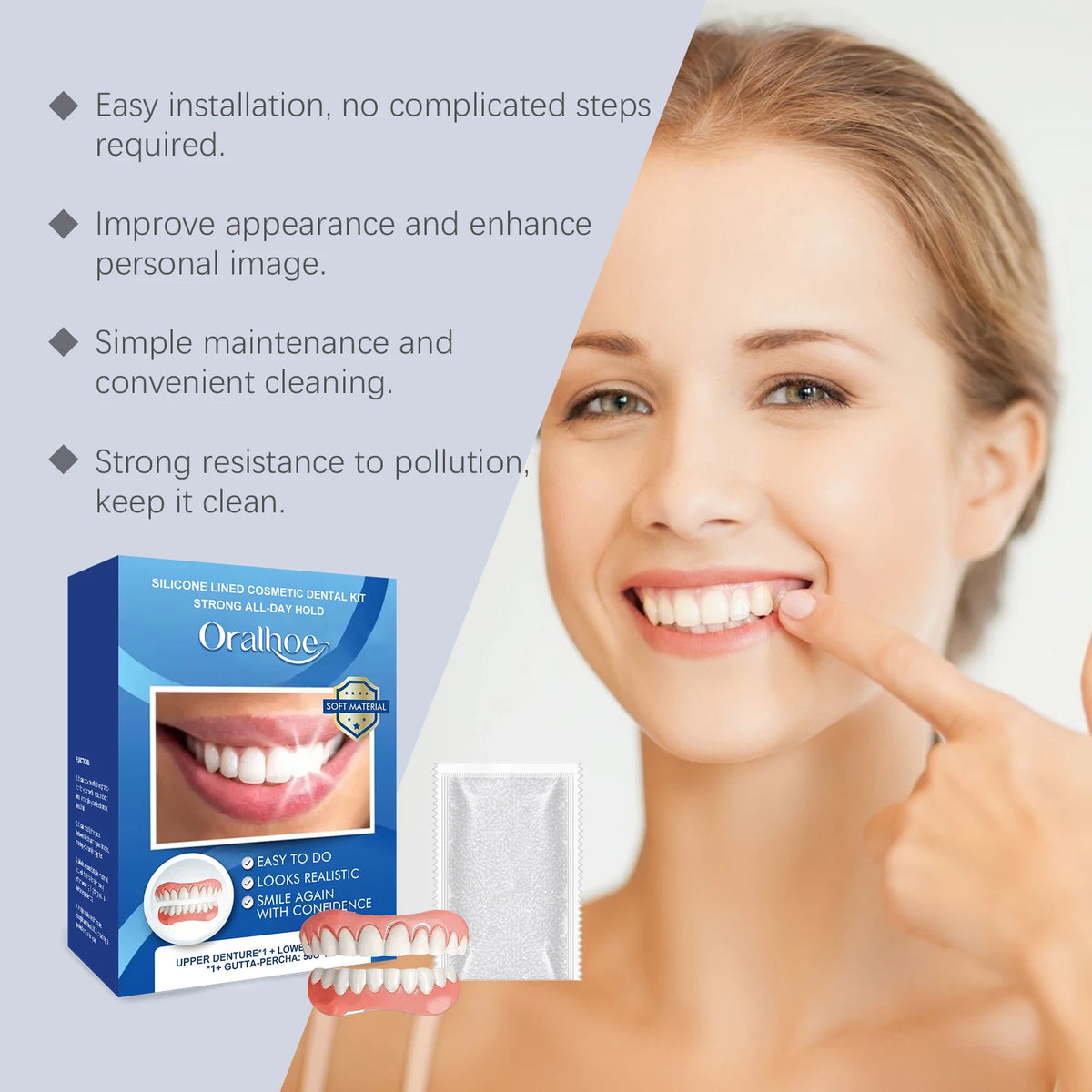 Instant Cosmetic Dental Veneers Kit for Upper and Lower Teeth