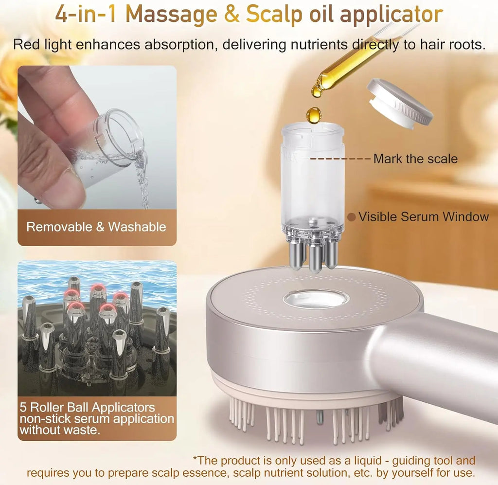 Electric Scalp Massage Comb with Red Light and Serum Applicator