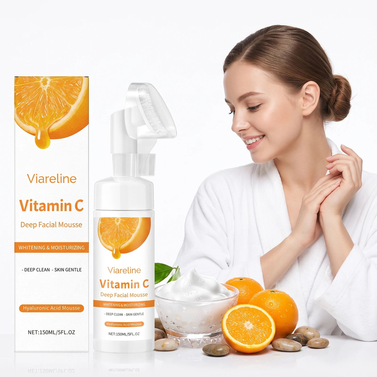 Vitamin C Brightening Facial Cleansing Foam with Built-in Brush