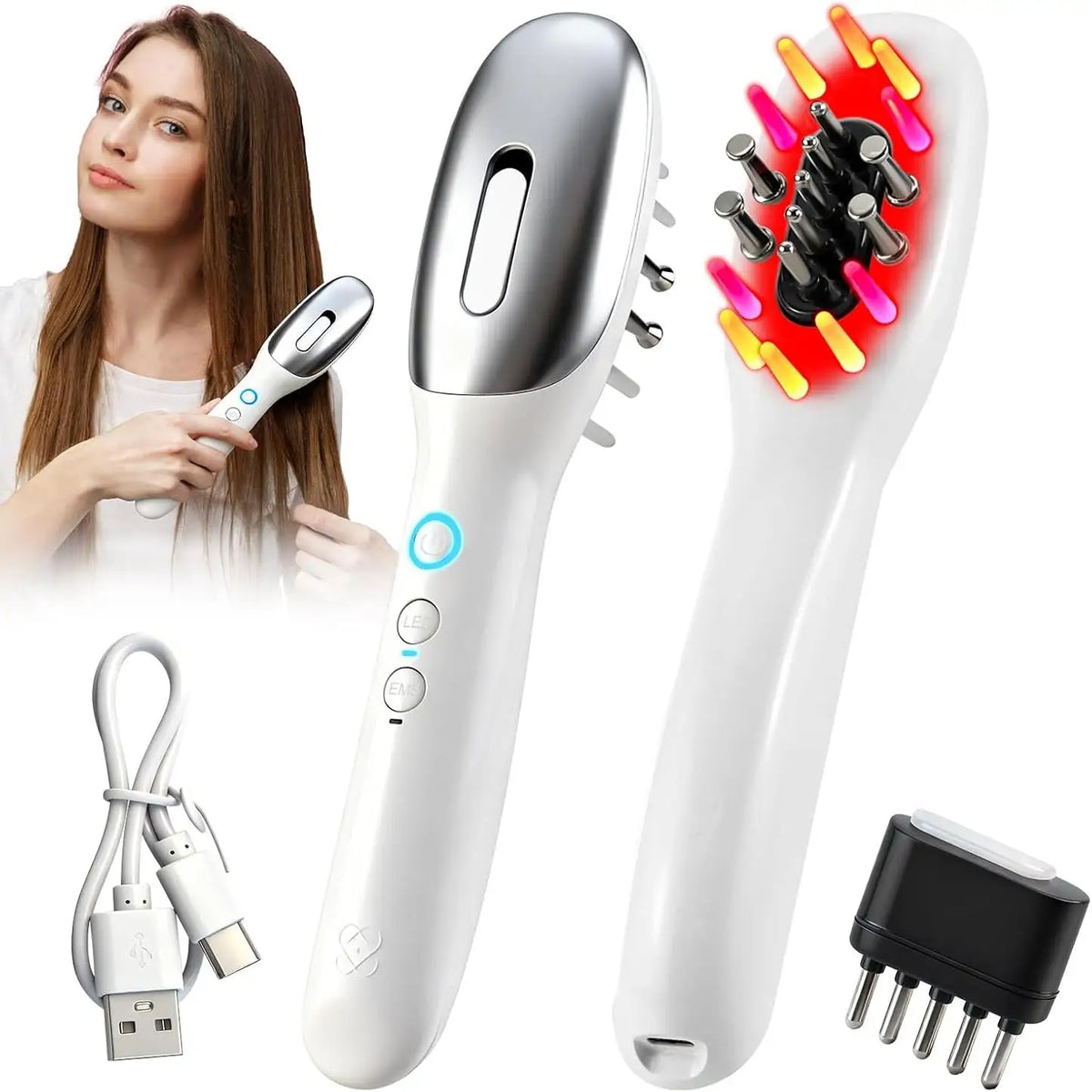 Electric EMS Scalp Massager and Hair Oil Applicator Comb