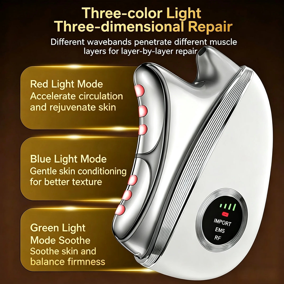 3-in-1 LED Microcurrent Facial Massager and Skin Contouring Wand