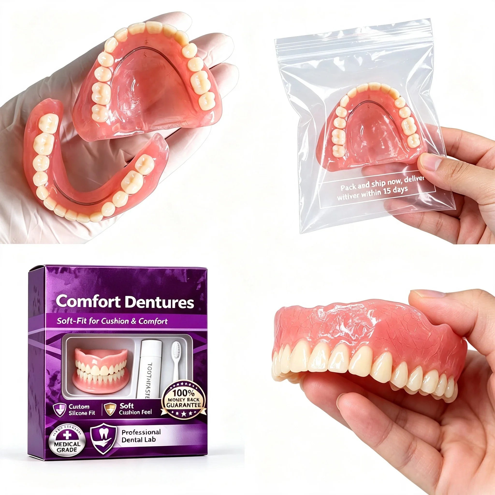 Comfort Fit Cosmetic Silicone Dentures for Upper and Lower Teeth - 7