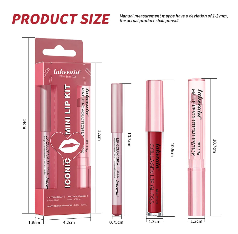 All-in-One Travel Lip Makeup Set with Liner, Lipstick, and Gloss - 15