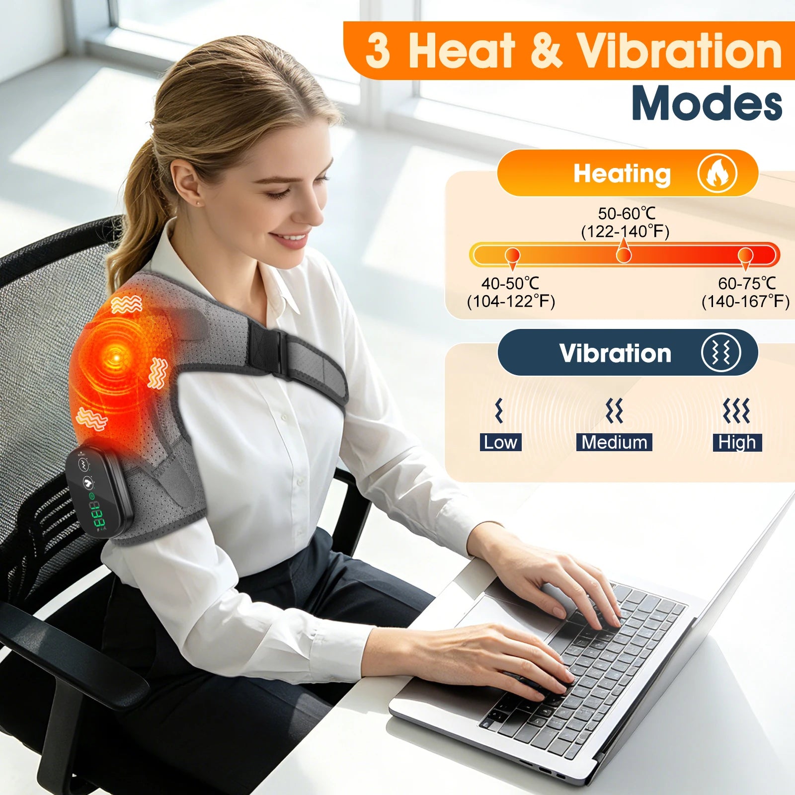 Cordless Heated Shoulder Massager with Vibration - 2