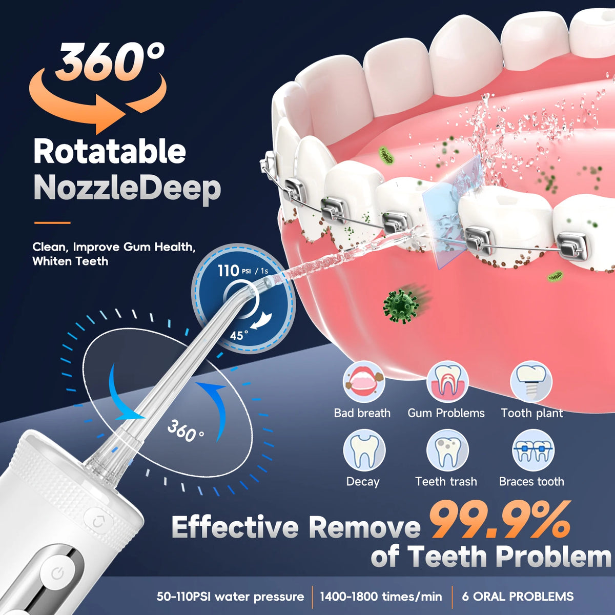 Portable Cordless Water Flosser for Teeth Cleaning