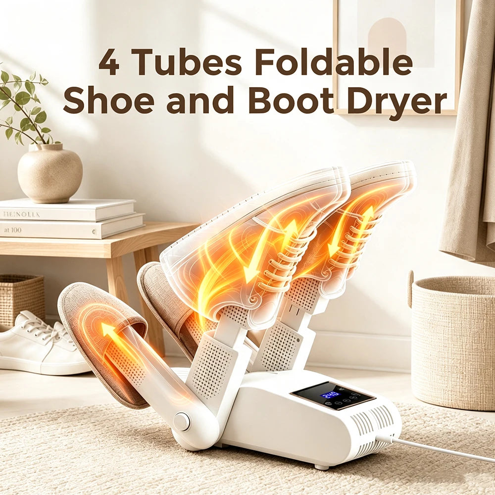 4-Tube Foldable Shoe and Boot Dryer with UV Sterilization