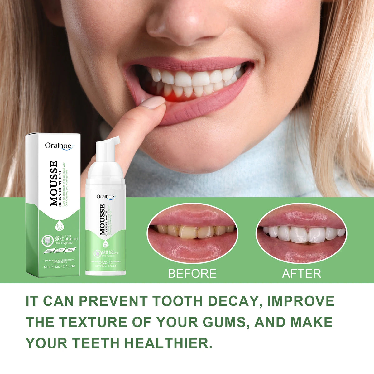 Whitening Foaming Toothpaste for Stain Removal and Deep Cleaning