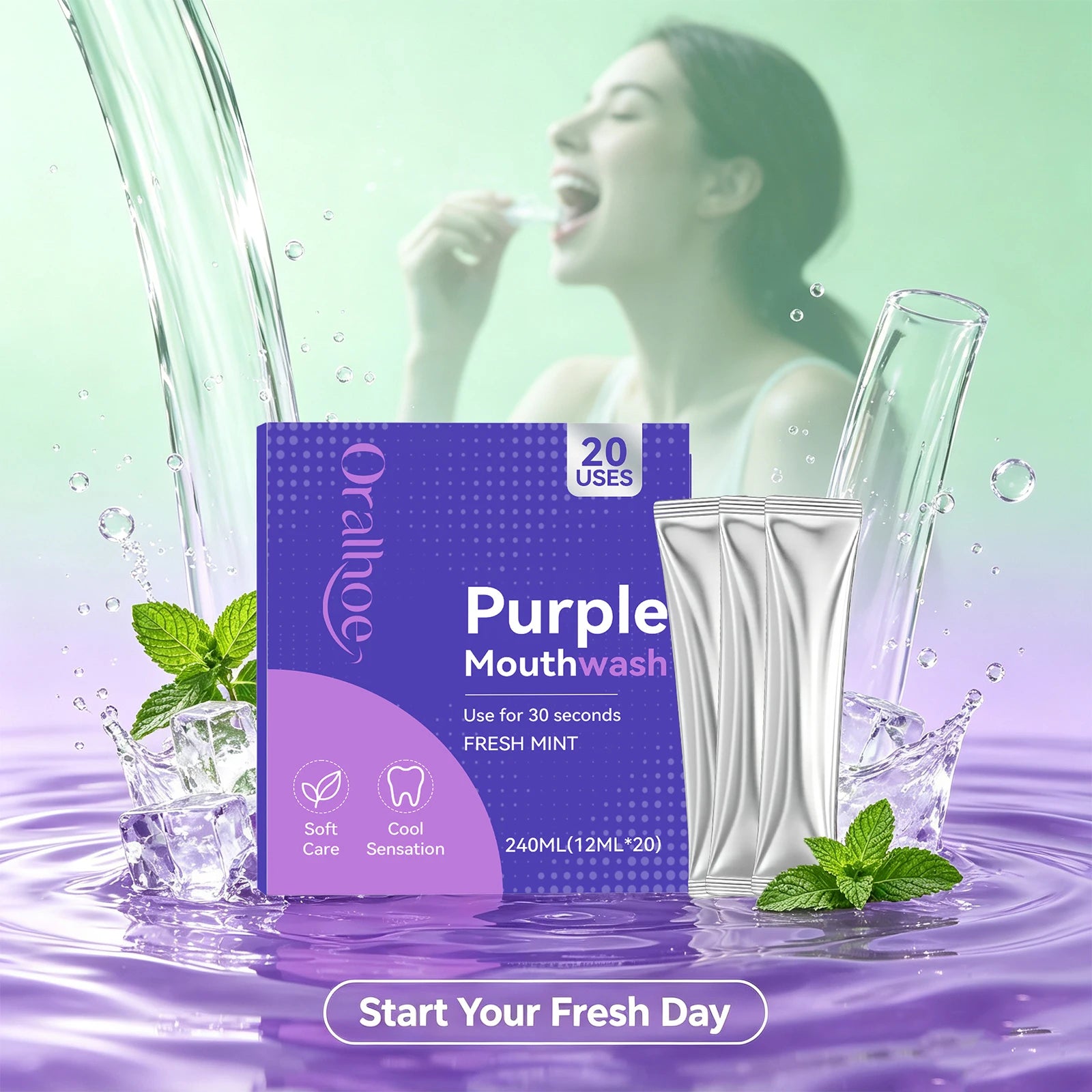 Portable Single-Use Purple Mouthwash Sachets for Fresh Breath - 1