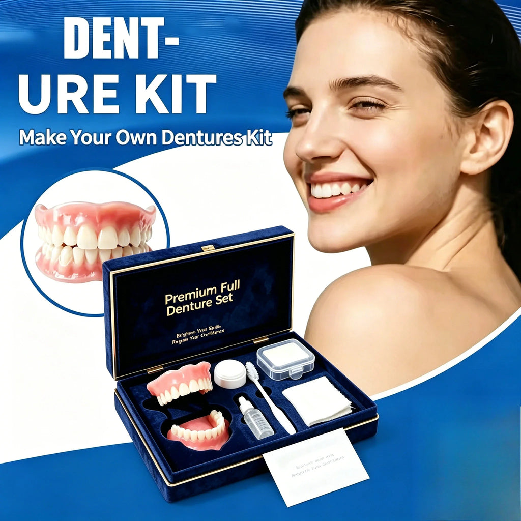 Full Mouth Cosmetic Denture Set with Hygiene Kit and Storage Case