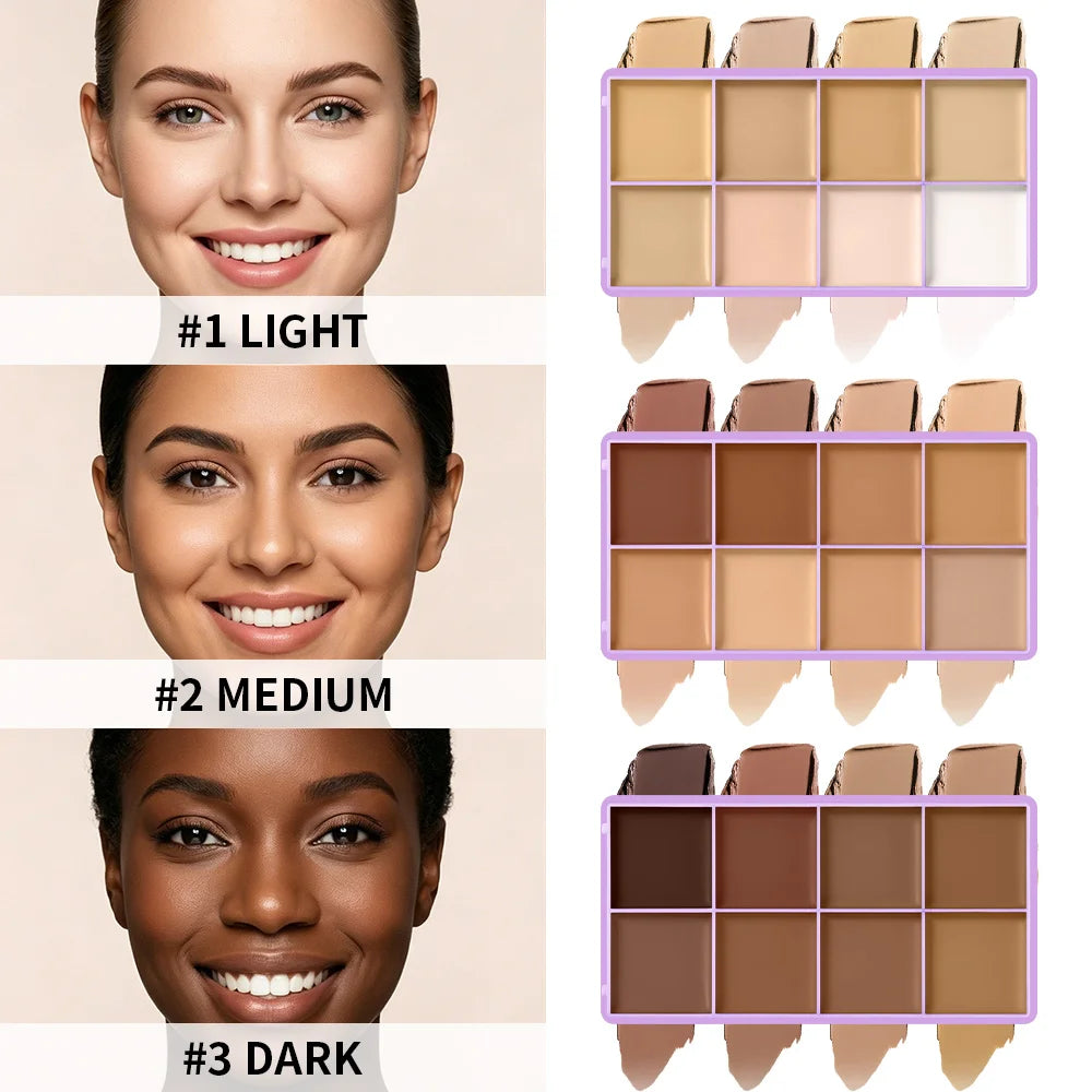 8-Shade Cream Concealer Palette and Makeup Applicator Set - 5