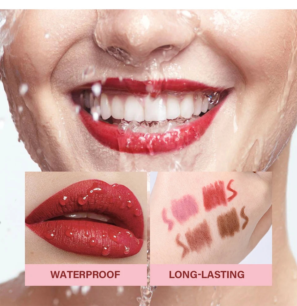 Waterproof Matte Lip Liner Pencil Set for Defined Lips - 12