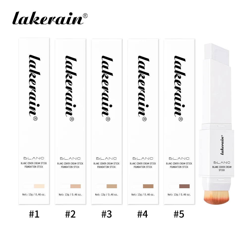 Dual-Ended Waterproof Cream Foundation Stick with Built-in Brush