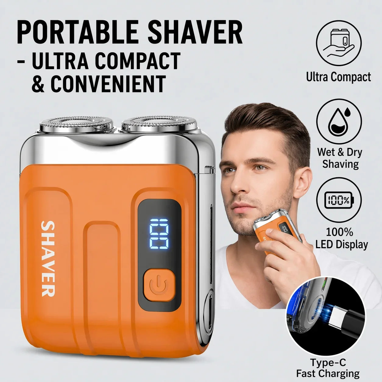 Portable Electric Dual-Head Shaver for Men with LED Display - 1