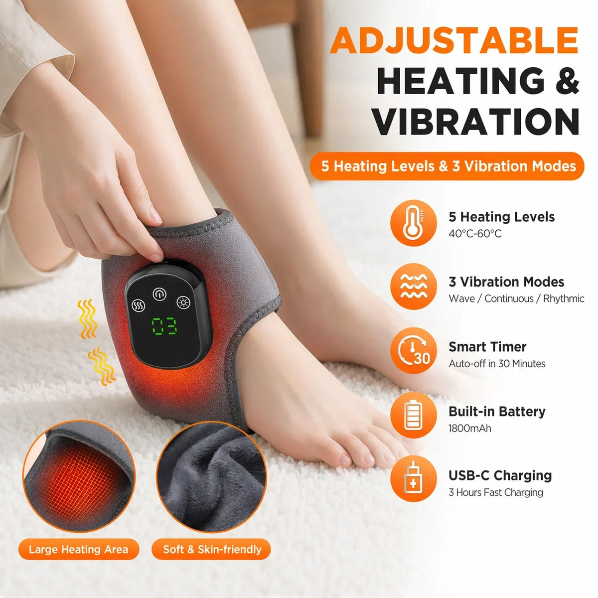 Heated Ankle Massage Wrap with Vibration for Pain Relief