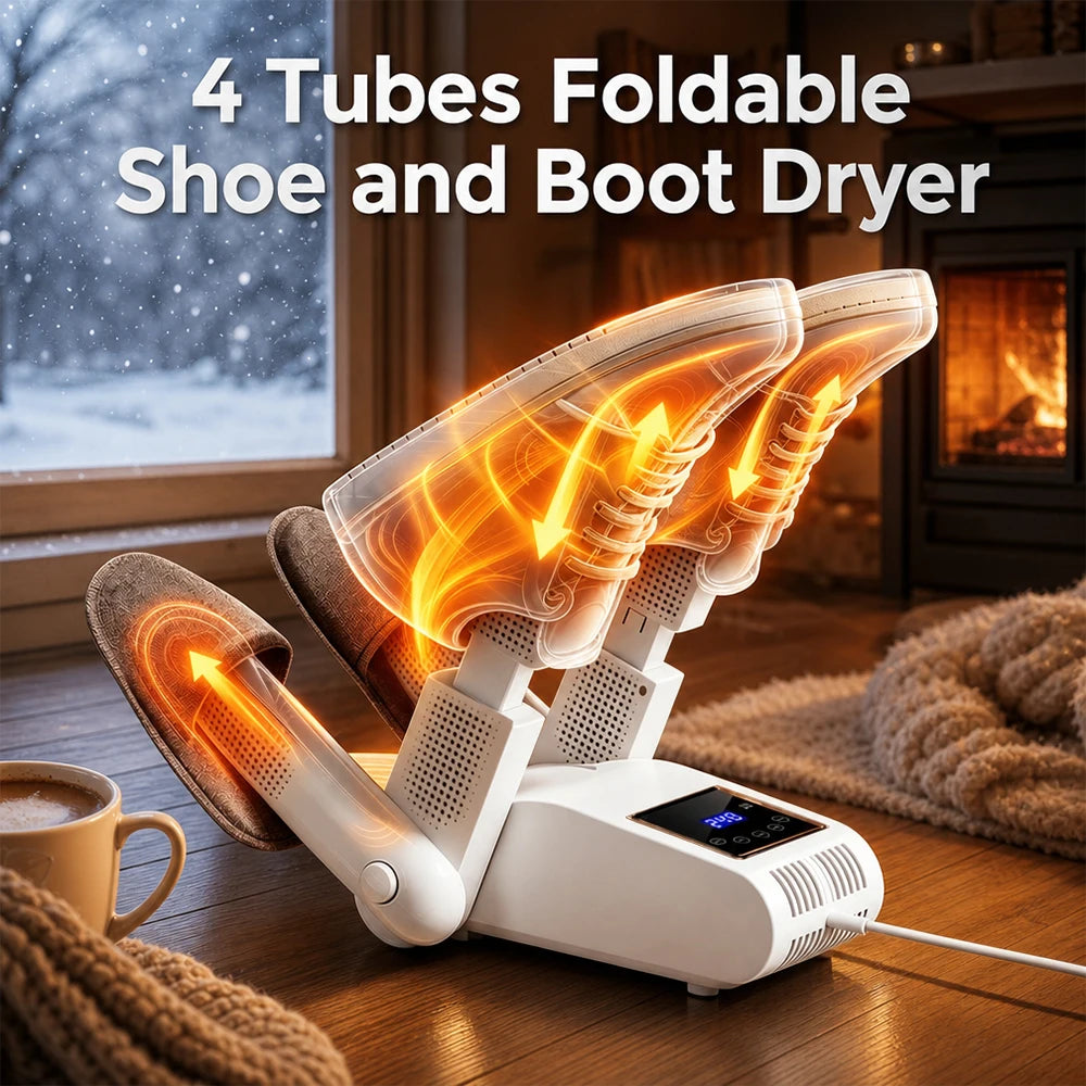 4-Tube Foldable Shoe and Boot Dryer with UV Sterilization