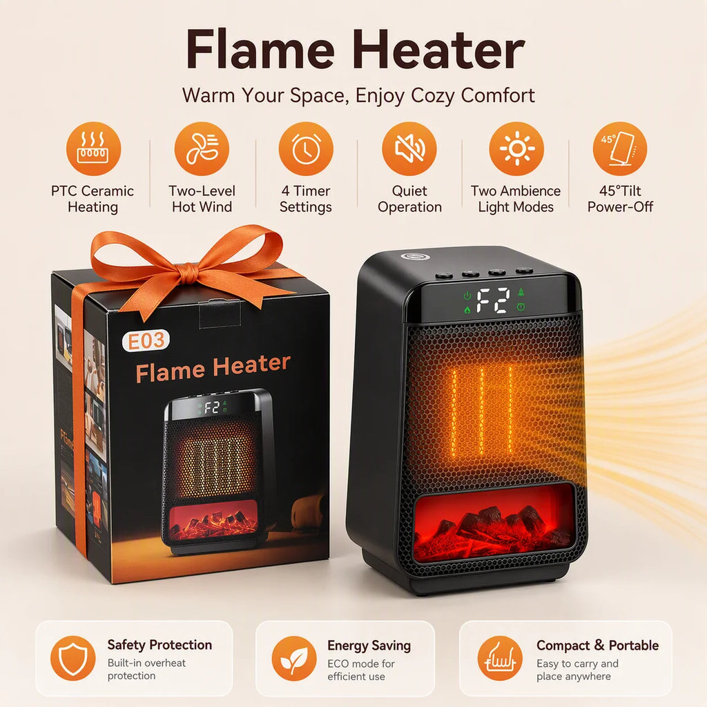 Portable PTC Ceramic Space Heater with Ambient Light and Timer
