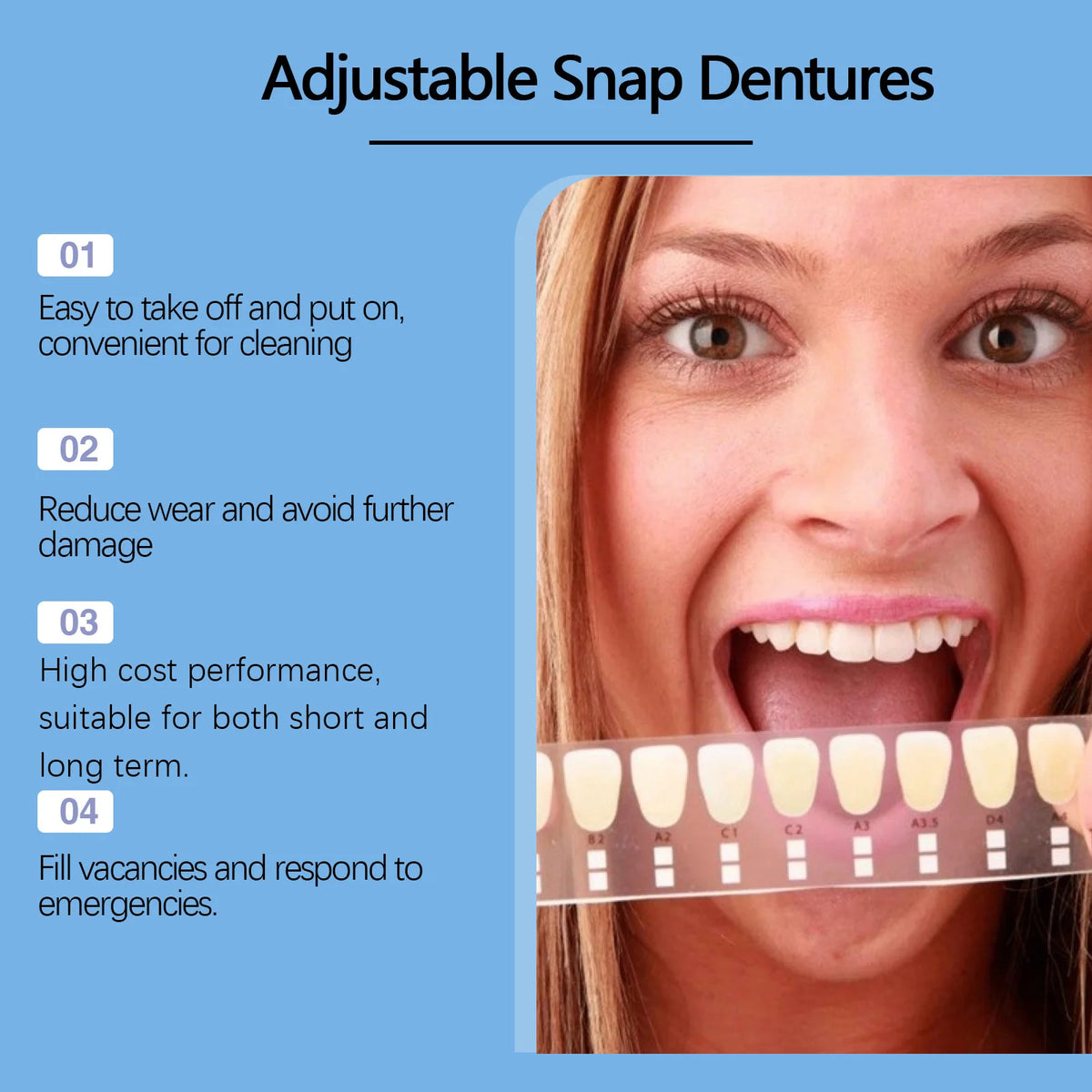 Adjustable Snap-On Dentures for Instant Smile Repair