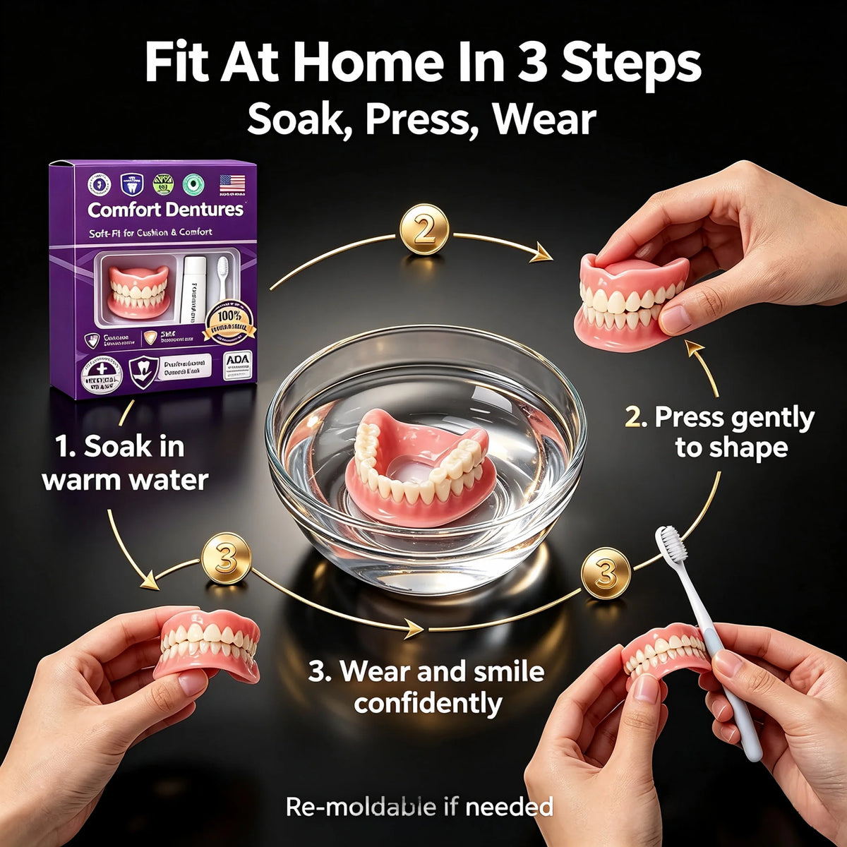 Comfort-Fit Silicone Denture Set with Cleaning Kit