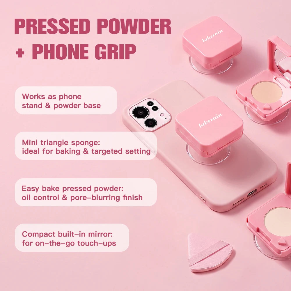 Oil-Control Pressed Powder with Mirror and Phone Stand - 8