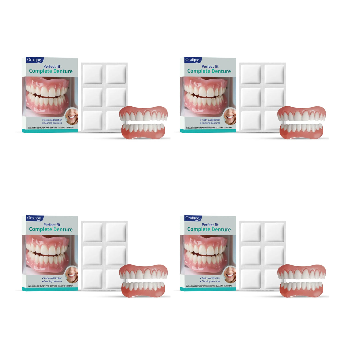 Cosmetic Denture and Cleaning Kit for Missing or Stained Teeth