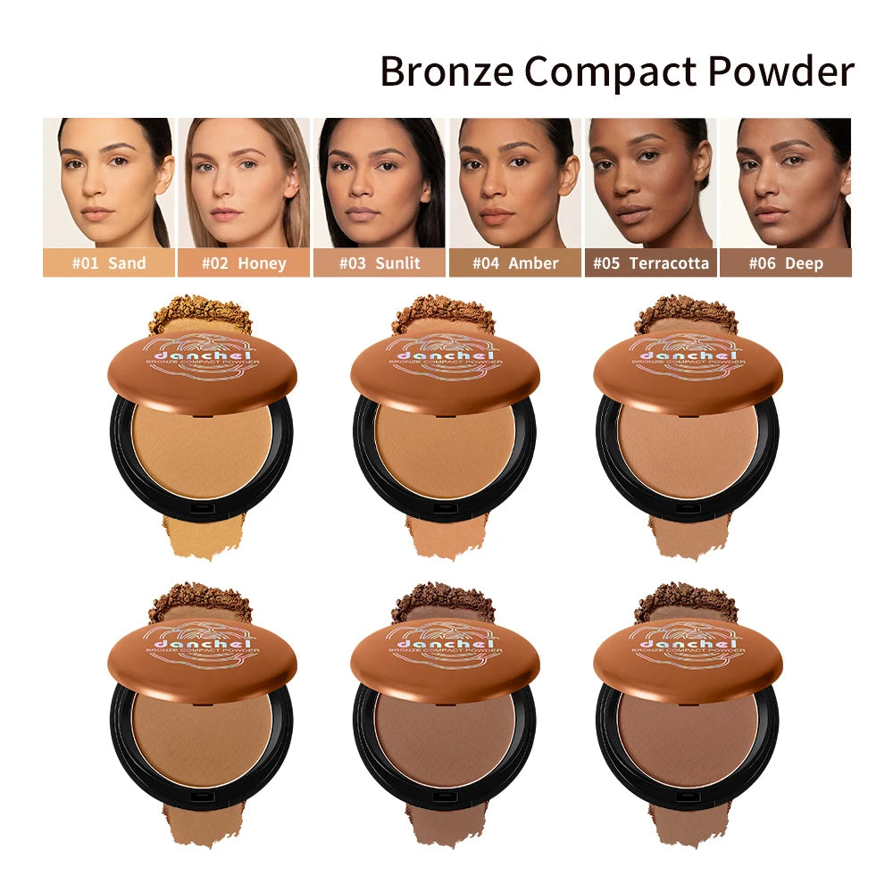 6-Color Matte Bronzer Pressed Powder for Natural Sun-Kissed Glow