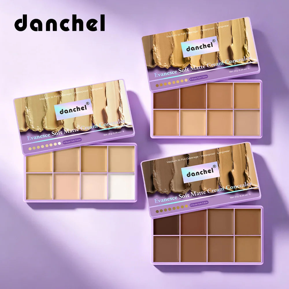 8-Shade Matte Cream Concealer Palette for Full Coverage - 1