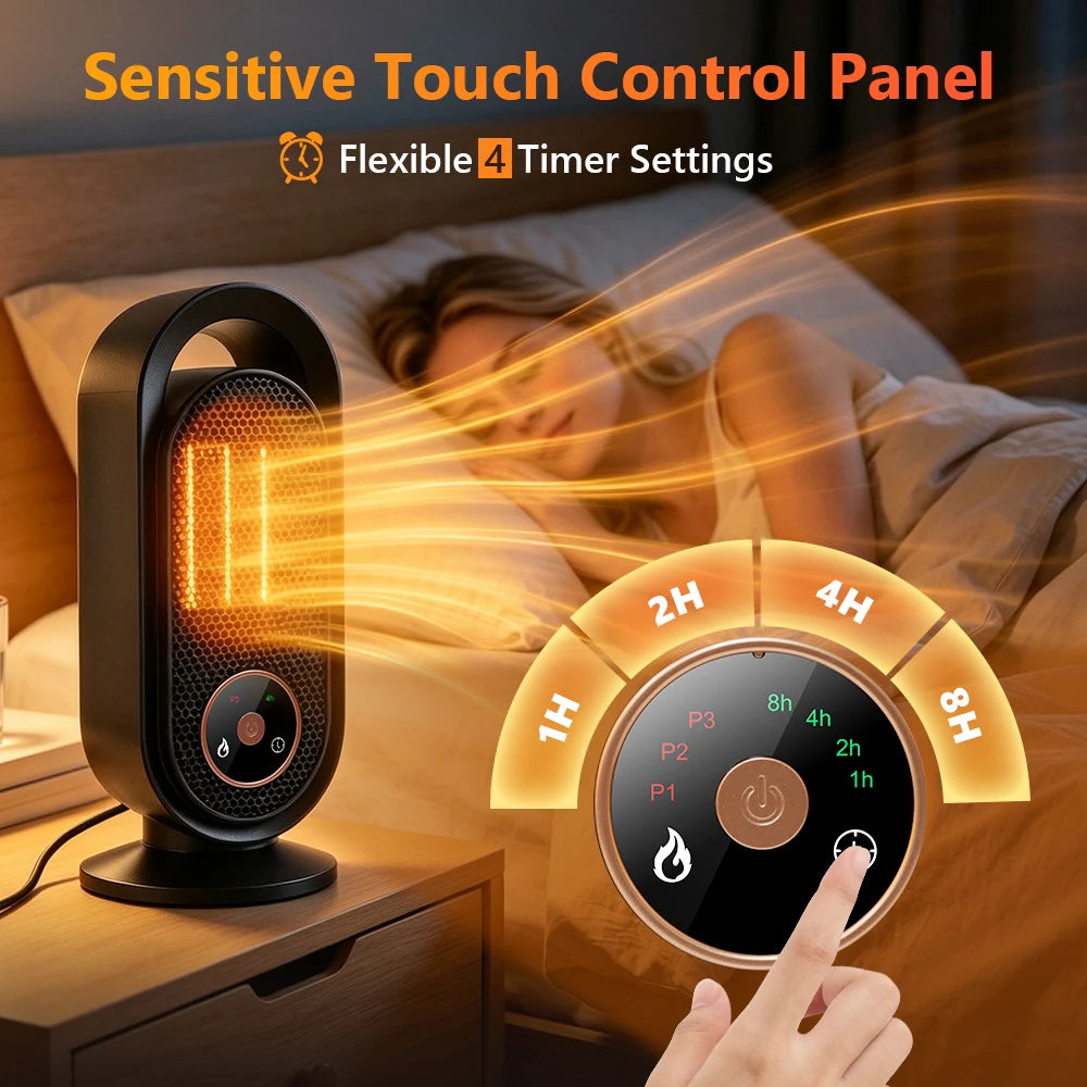 Portable Ceramic Space Heater with Touch Control and Timer