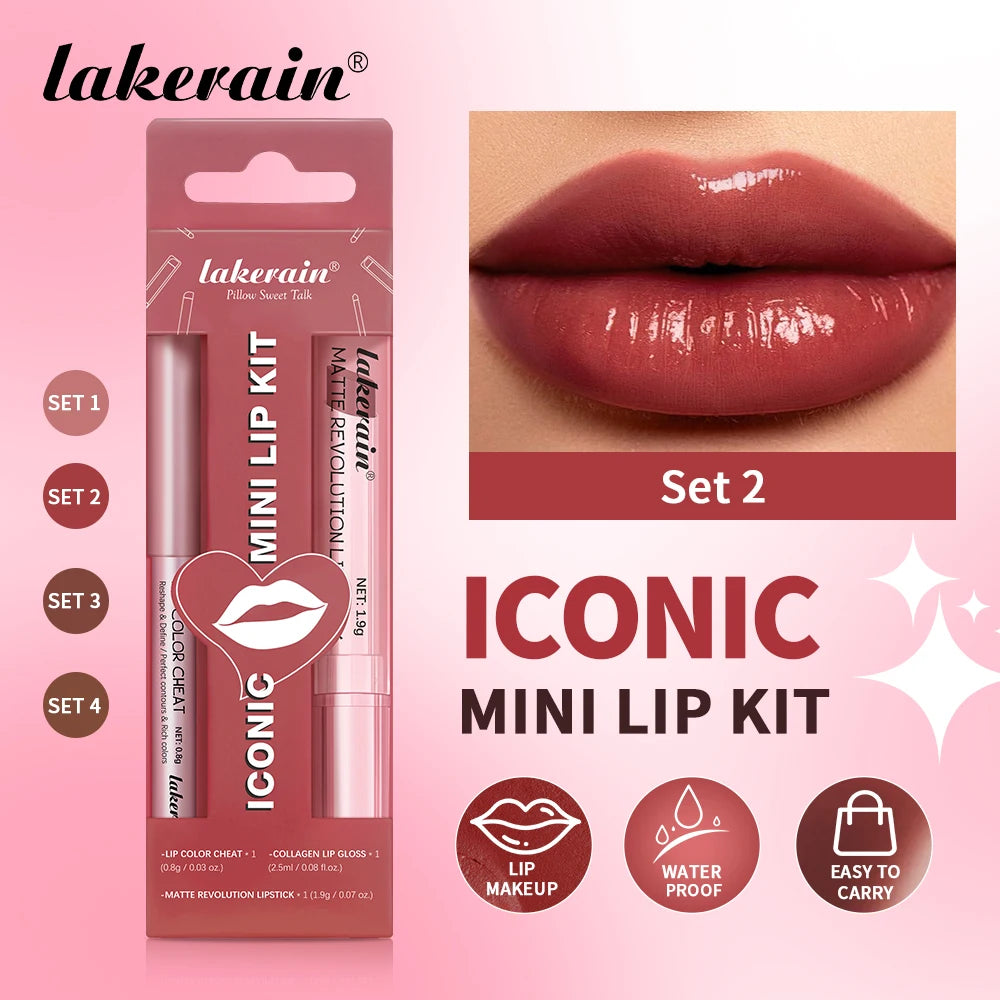 3-Piece Waterproof Matte Lipstick and Lip Liner Makeup Set